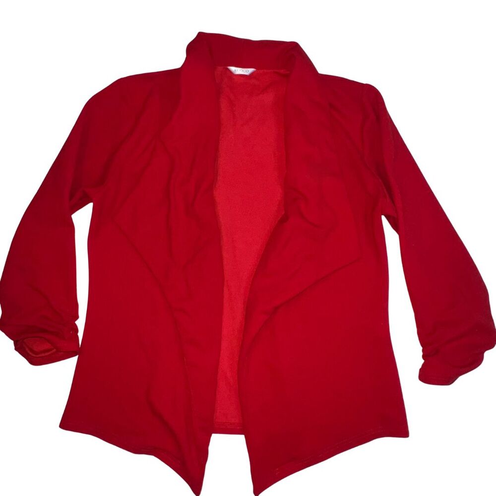 AUQCO Blazer Womens XL Red Tomatogirl Asymmetrical Collared Open Front Jacket - Picture 1 of 11